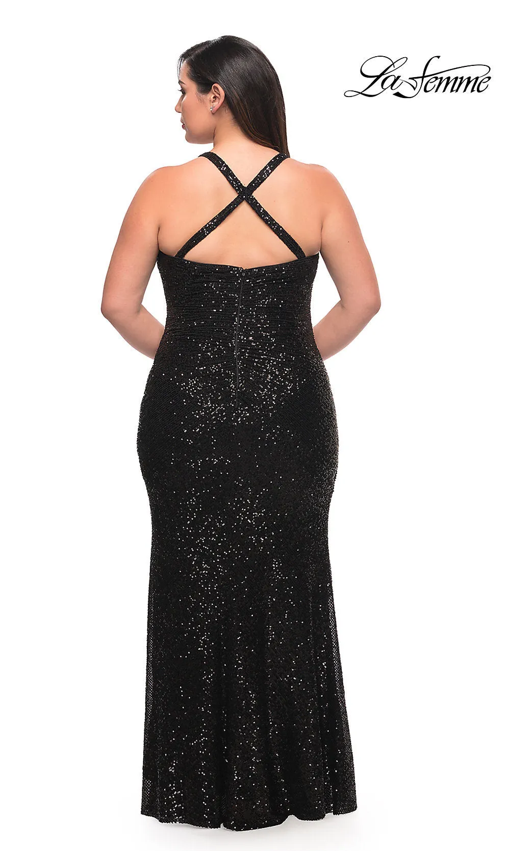 La Femme Fitted Long Sequin Plus-Size Prom Dress