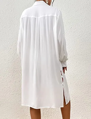 Long Sleeve Button-Down Beach Shirt Cover Up for Women