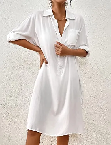 Long Sleeve Button-Down Beach Shirt Cover Up for Women