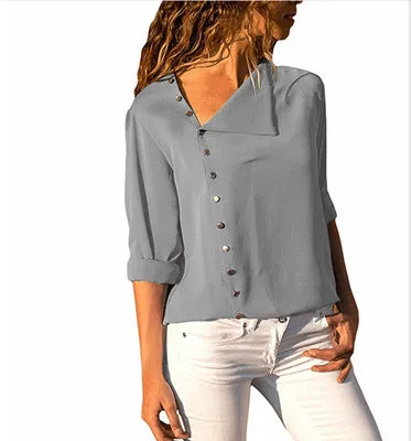 Long Sleeve Buttoned Blouse Top