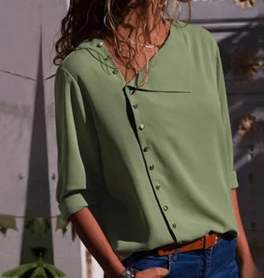 Long Sleeve Buttoned Blouse Top