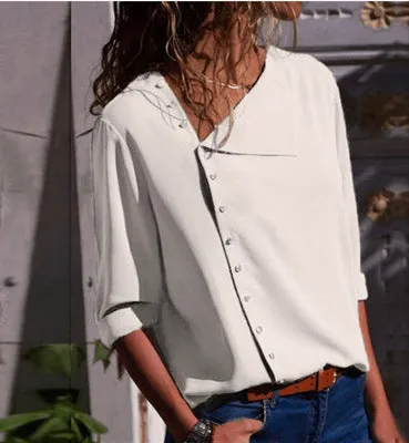 Long Sleeve Buttoned Blouse Top