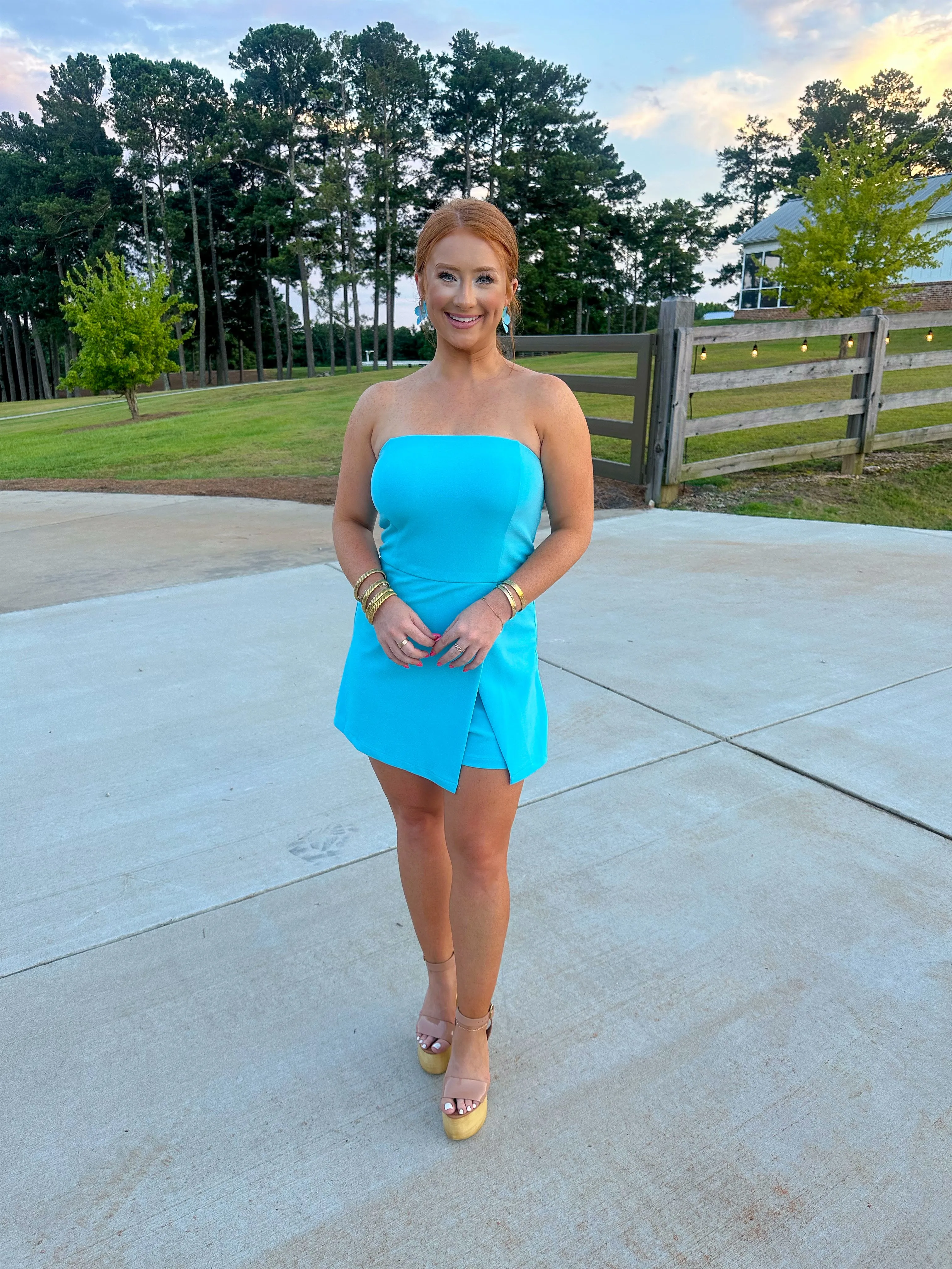 Lundi Strapless Romper-Aqua