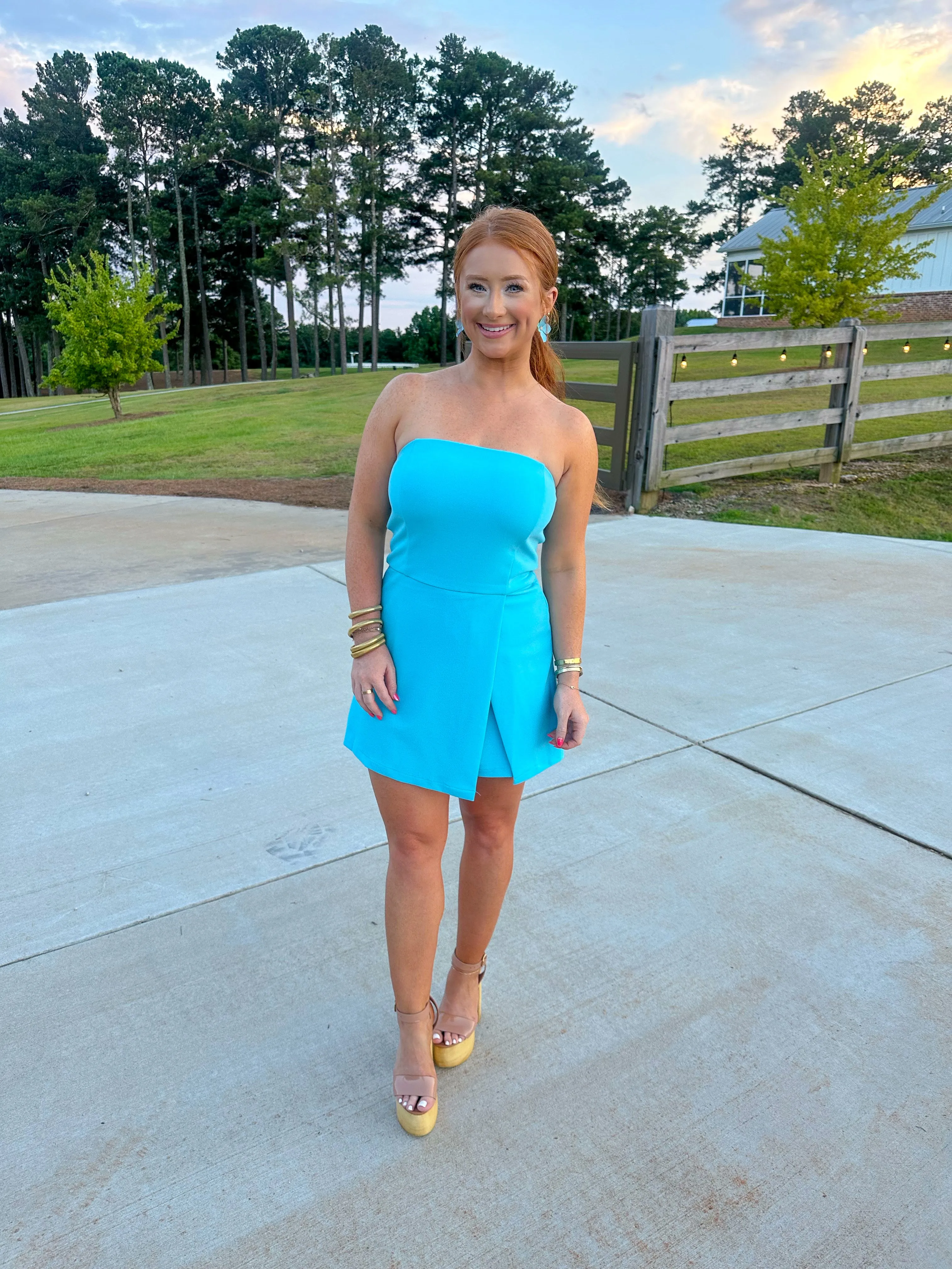Lundi Strapless Romper-Aqua