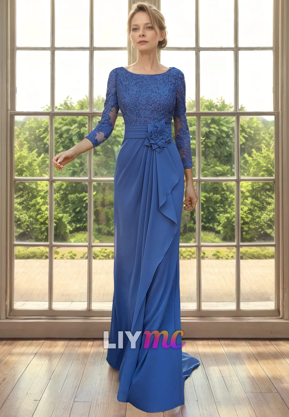 M1251 - Scoop Long Sleeves Appliques Ruffled Mother of Bride Dress Cocktail Dress