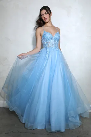 MARIANA Corset Back Glitter Mesh A LIne Prom & Formal Dress