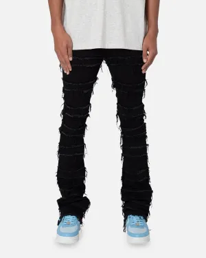MNML X597 Distressed Skinny Flare Denim Jeans Black