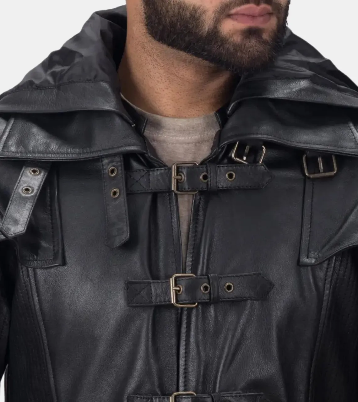 Oliver Men's Black Hooded Leather Coat