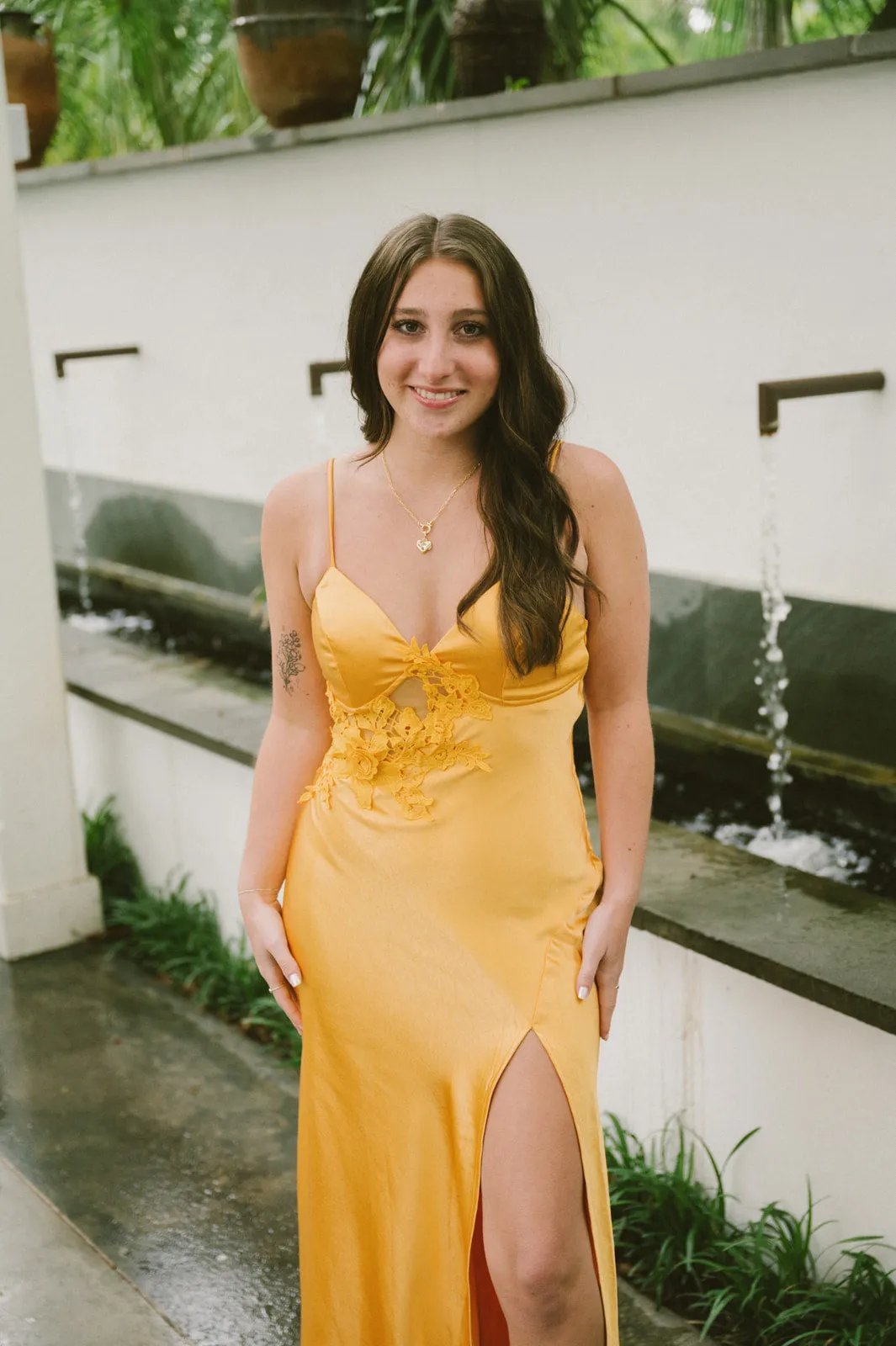One and Only mango satin maxi dress