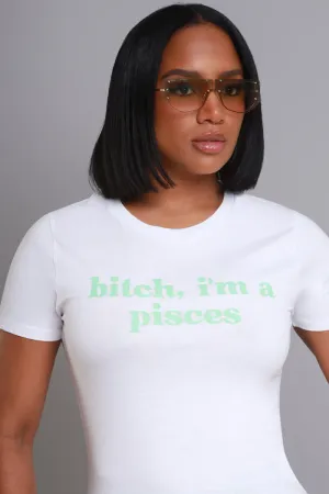 Pisces Season Graphic Print T-Shirt - White/Aqua