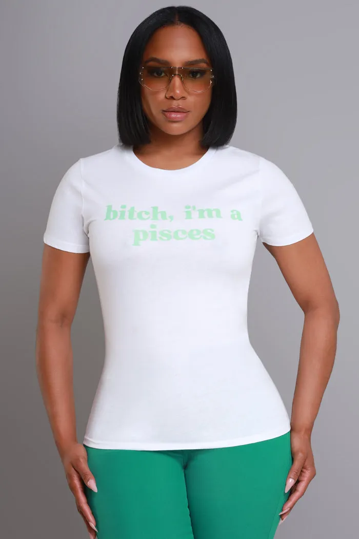 Pisces Season Graphic Print T-Shirt - White/Aqua