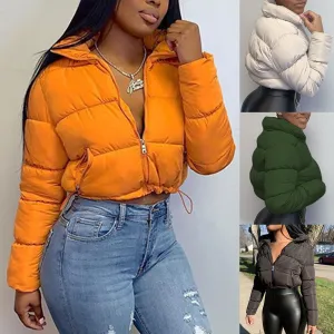 Puffer Jacket Womens Casual Long Sleeve Zip Up Winter Short Down Coat