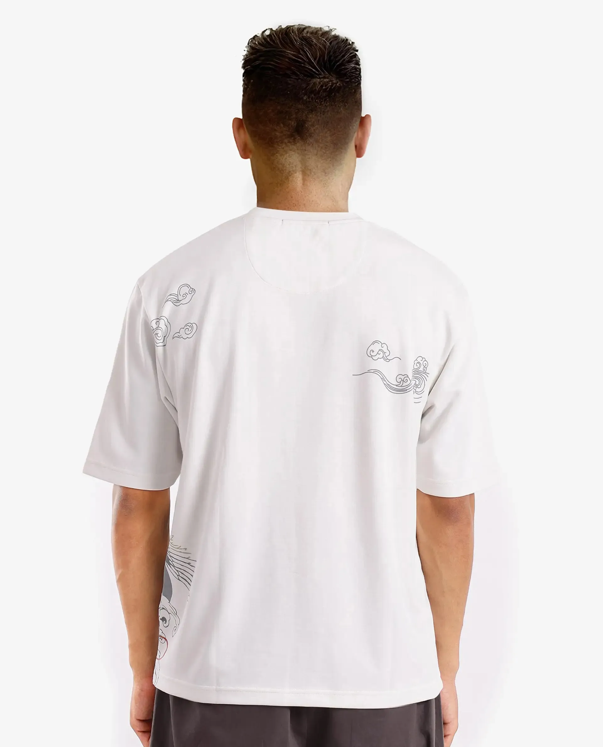 Rare Rabbit Men Bazy Off White Cotton Polyester Fabric Short Sleeve Crew Neck Graphic Print T-Shirt