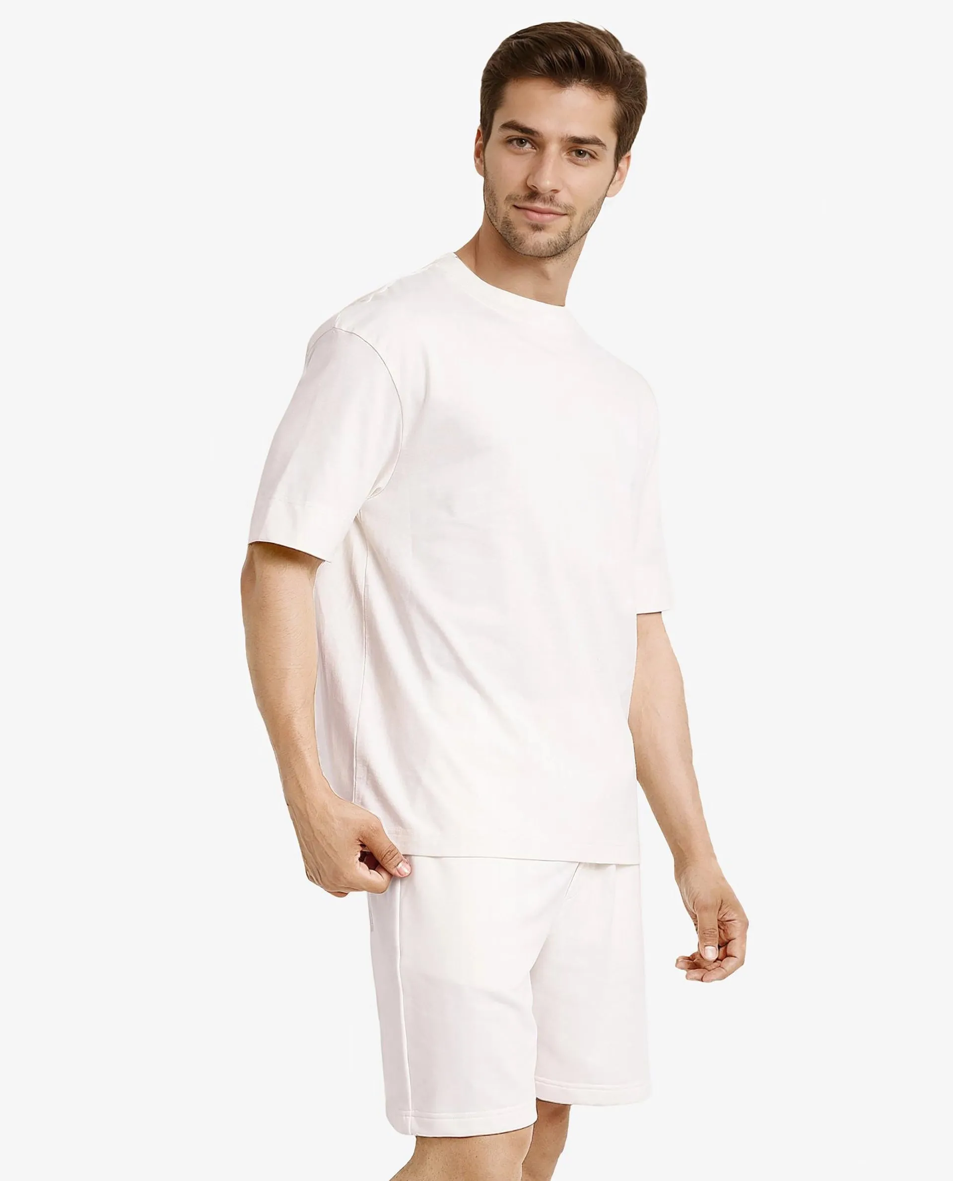 Rare Rabbit Men Jadez Off White Cotton Fabric Short Sleeve Crew Neck Oversized Fit Abstract Graphic Back Print T-Shirt