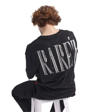 Rare Rabbit Men Keltz Black Cotton Fabric Short Sleeve Crew Neck Oversized Fit Graphic Print T-Shirt