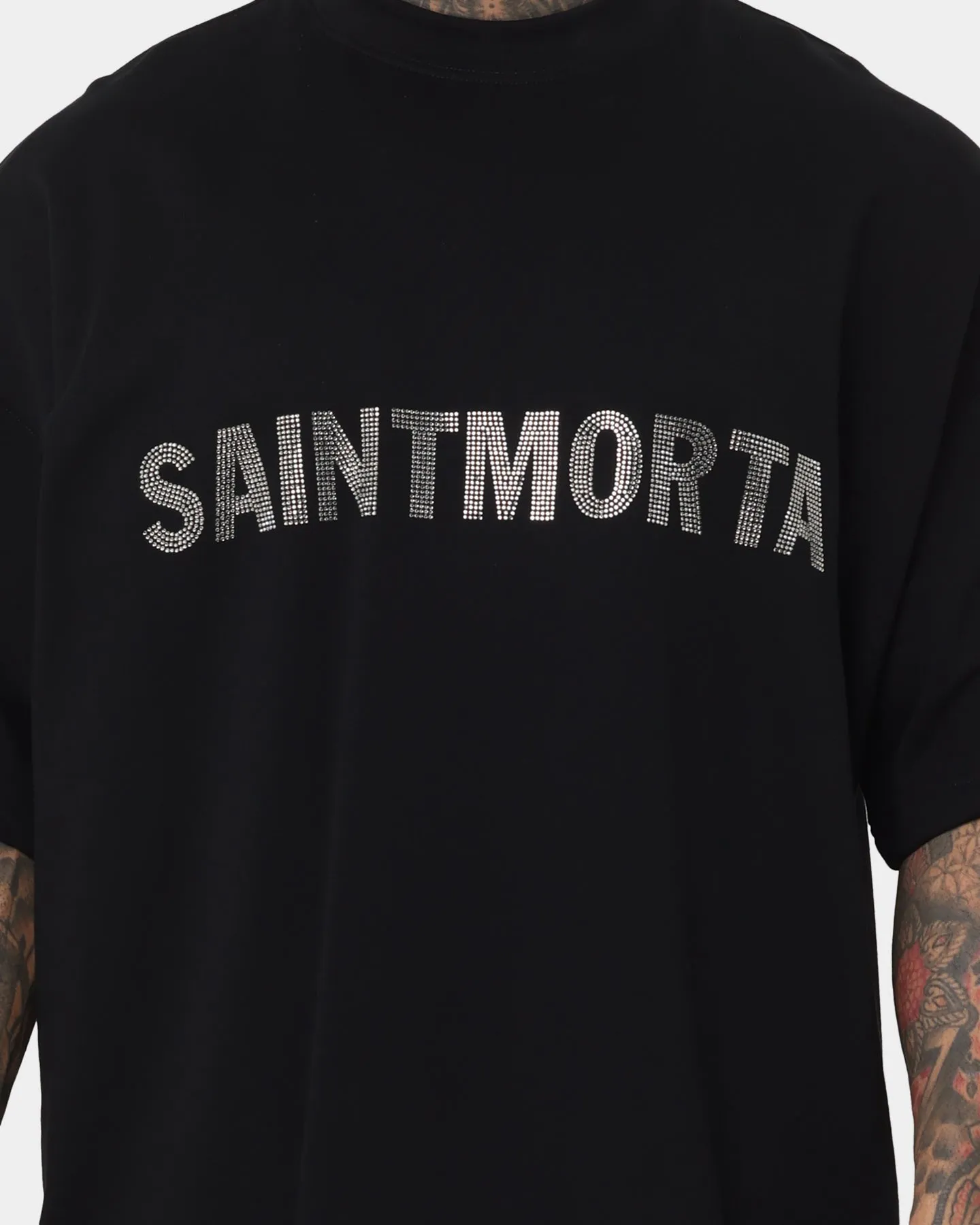 Saint Morta Yearbook Rhinestone Boxy T-Shirt Black/Black