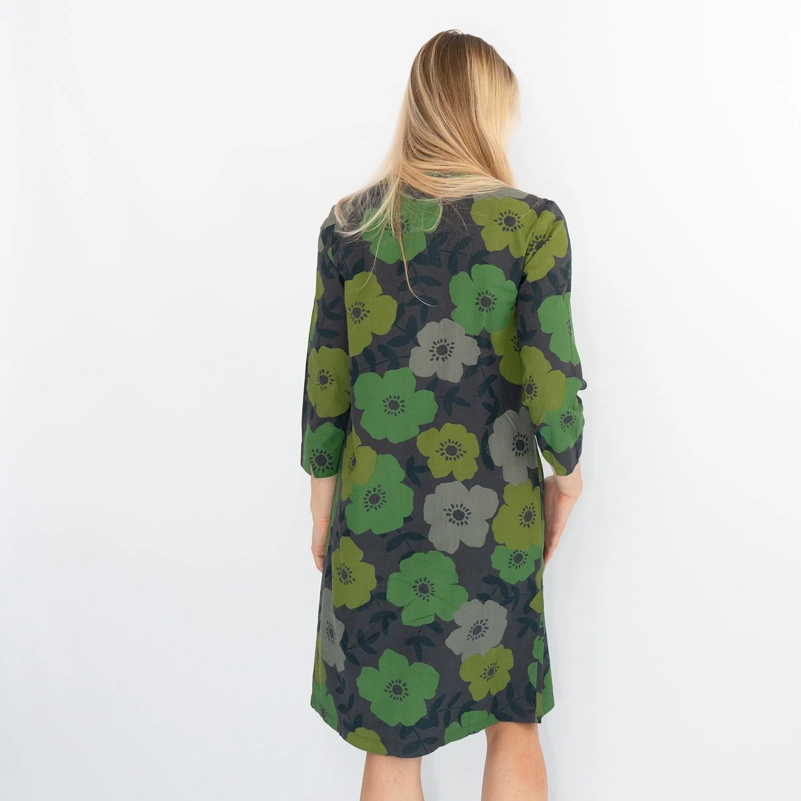 Seasalt Dawn Green Floral Cotton Blend Lightweight 3/4 Sleeve Midi Dresses
