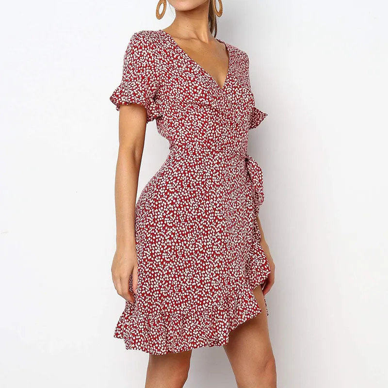Sexy Deep V neck Dress Women Boho