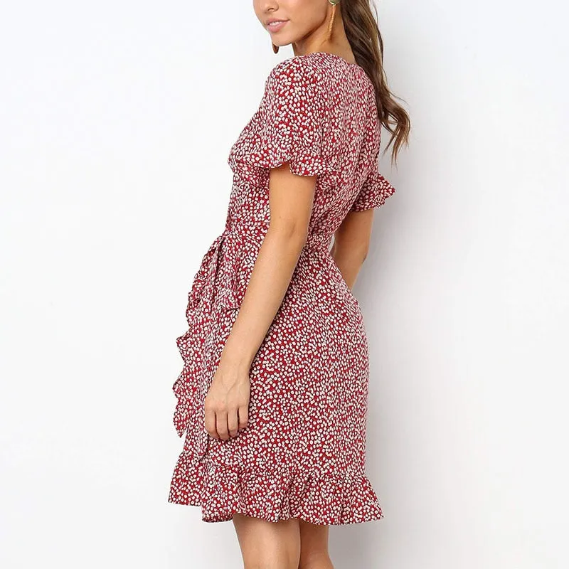 Sexy Deep V neck Dress Women Boho