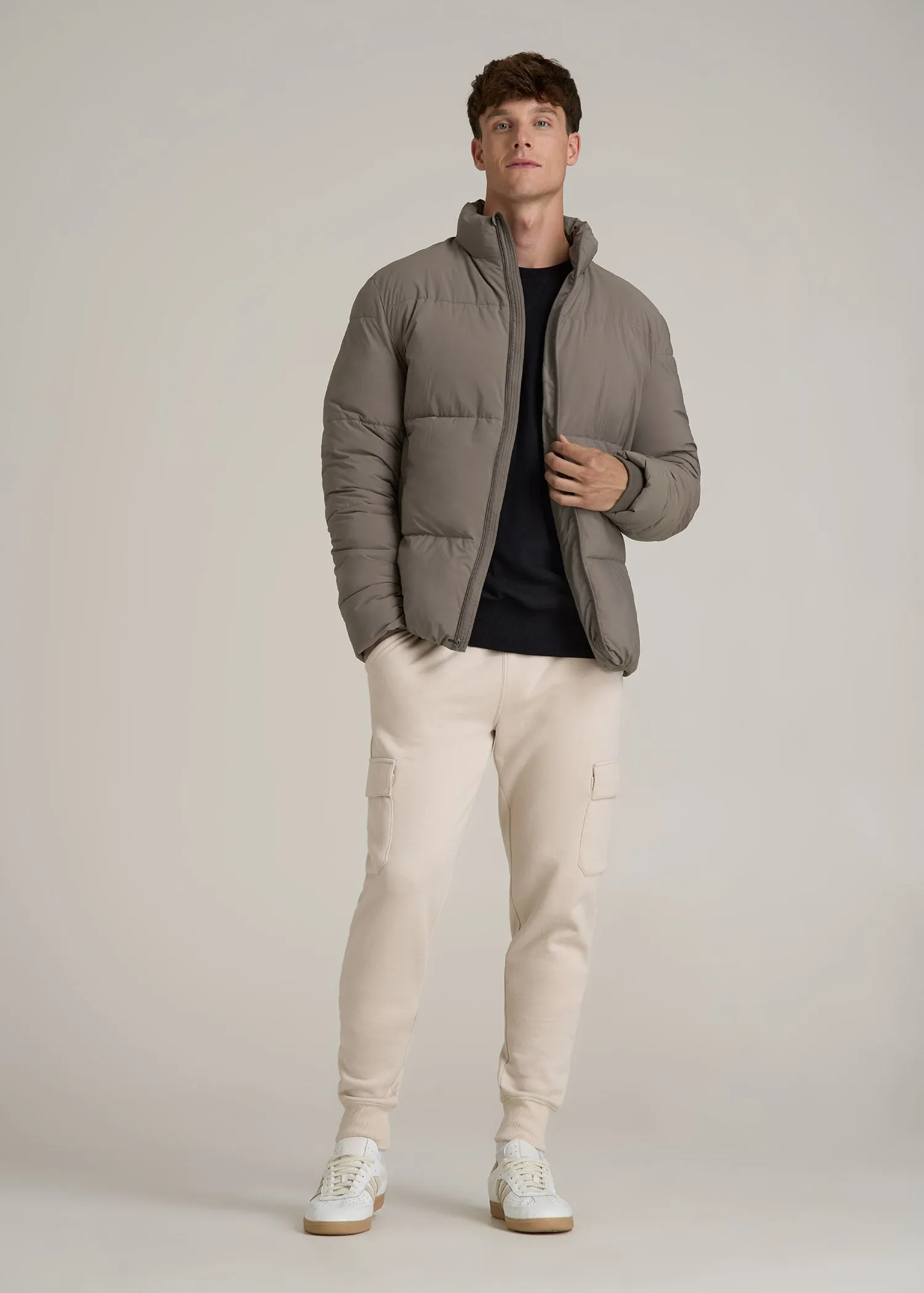 Stand Collar Puffer Coat Jacket for Tall Men in Portobello