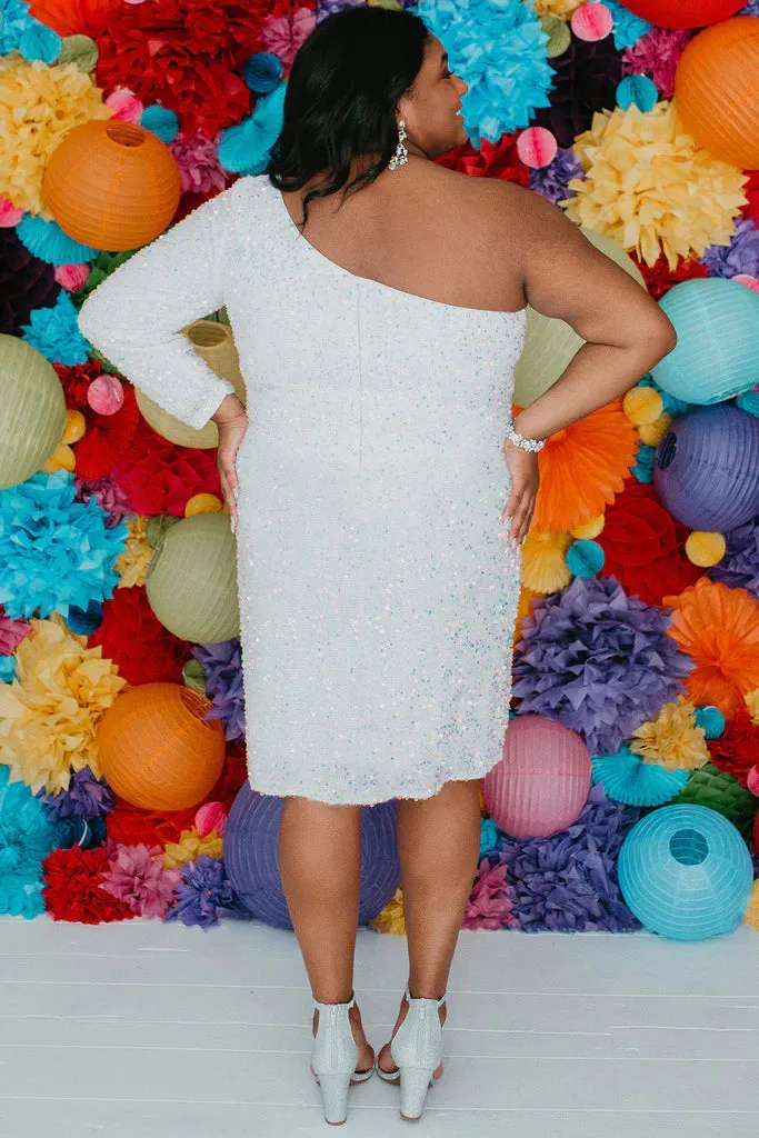 Sydneys Closet SC8112 Size 26 Onyx Plus size Sequin One Shoulder Long Sleeve Cocktail Dress Formal Gown