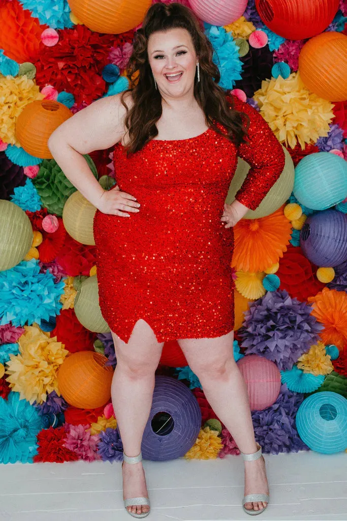 Sydneys Closet SC8112 Size 26 Onyx Plus size Sequin One Shoulder Long Sleeve Cocktail Dress Formal Gown