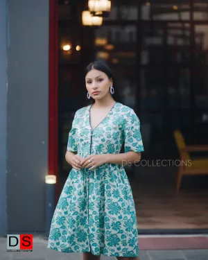 V-Neck Floral Cotton Dress