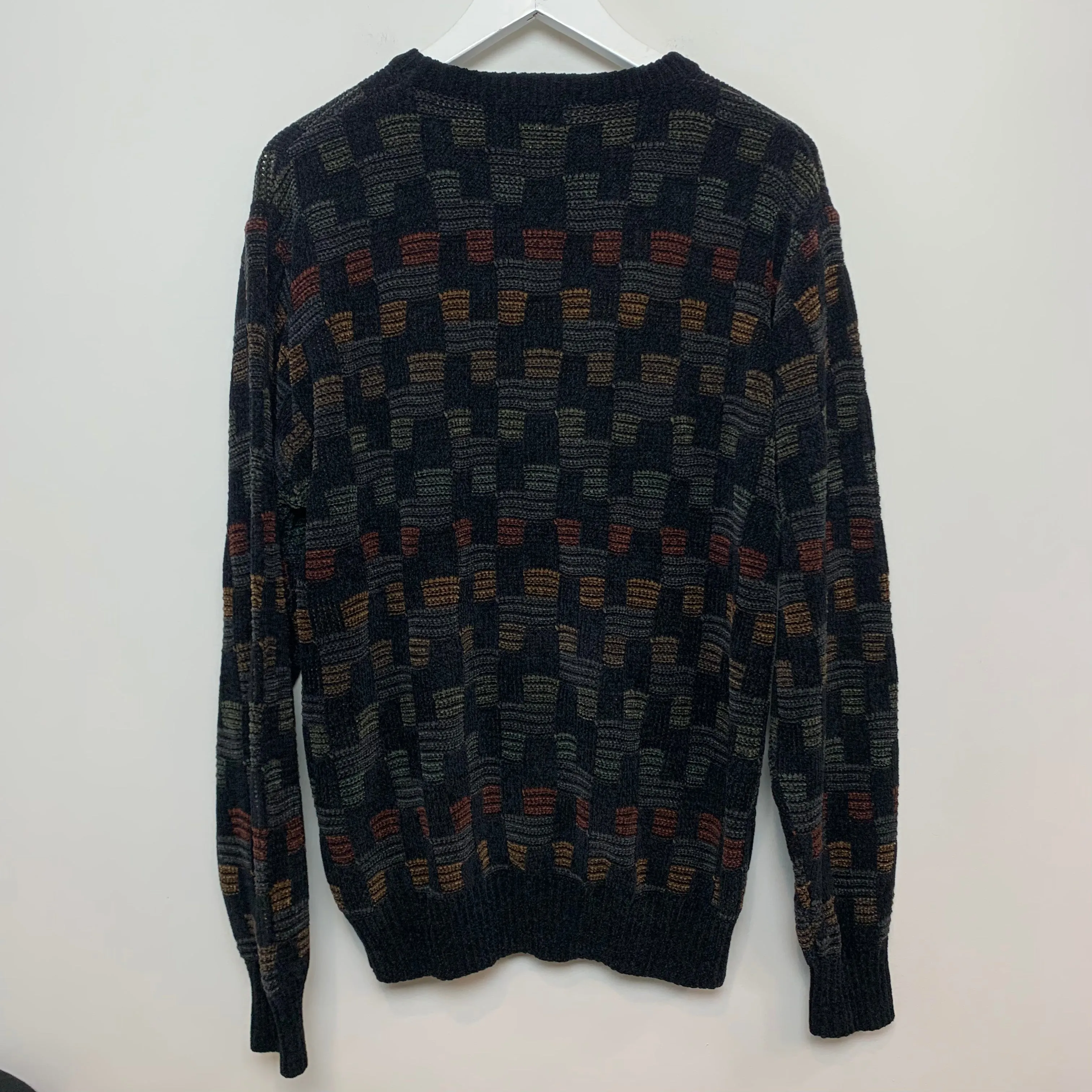 Vintage 90s Dockers Chenille Sweater Checkered Knit Crewneck Large