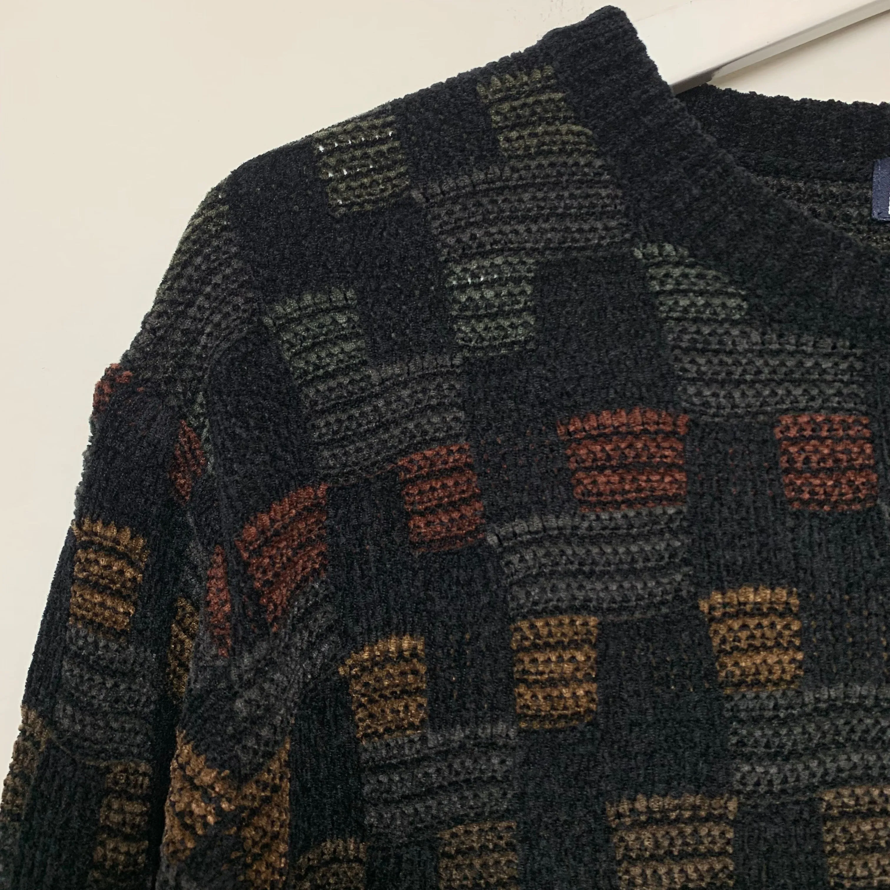 Vintage 90s Dockers Chenille Sweater Checkered Knit Crewneck Large
