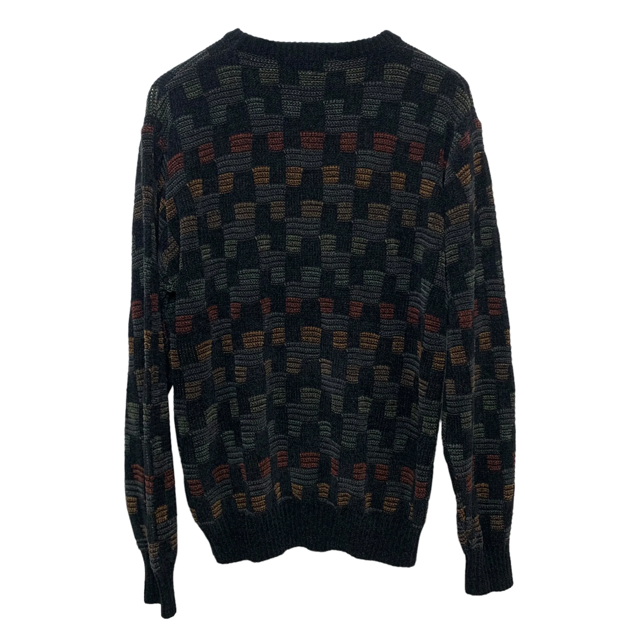Vintage 90s Dockers Chenille Sweater Checkered Knit Crewneck Large
