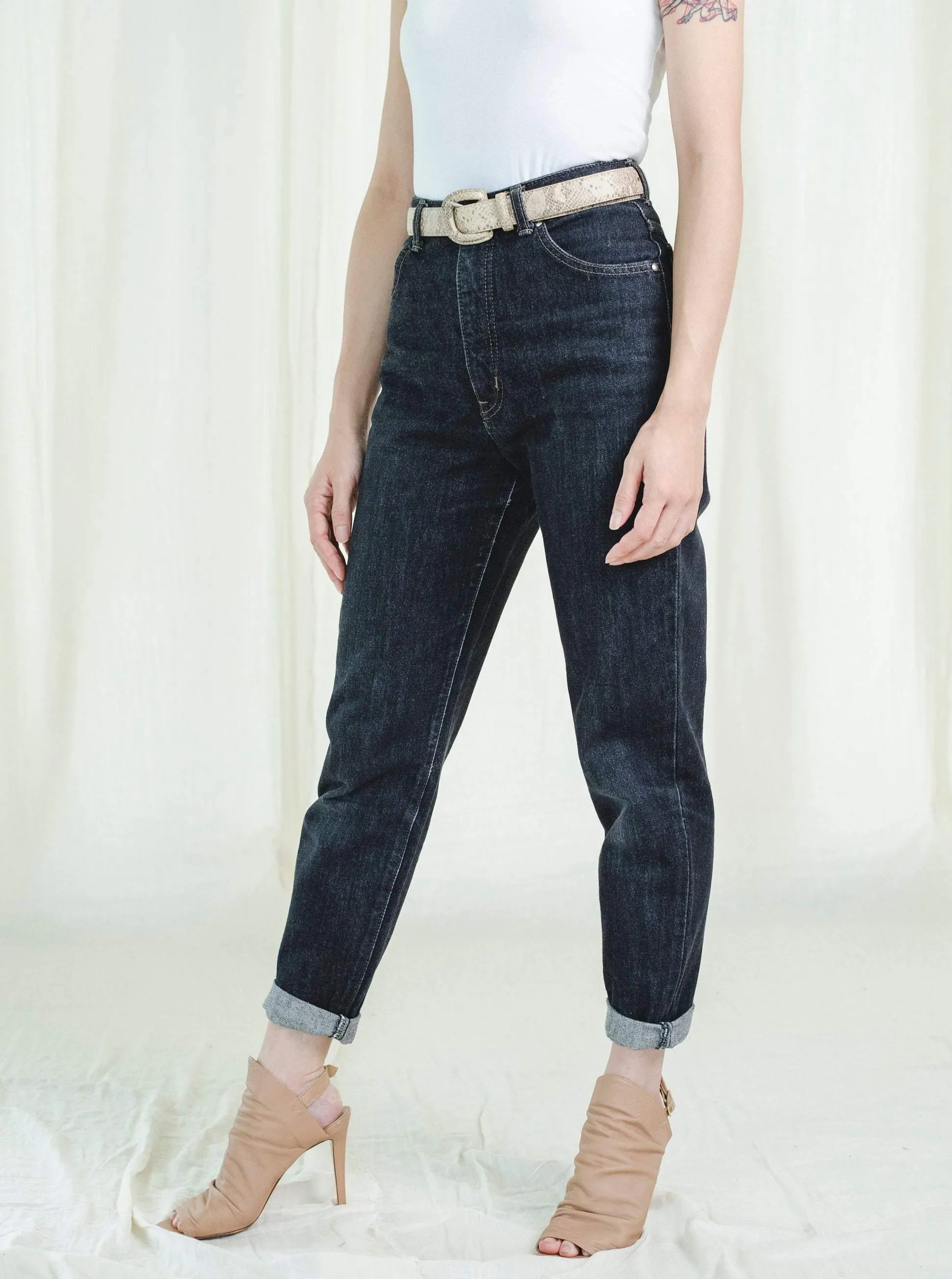 Vintage Denim Mid-Rise Black Mom Jeans