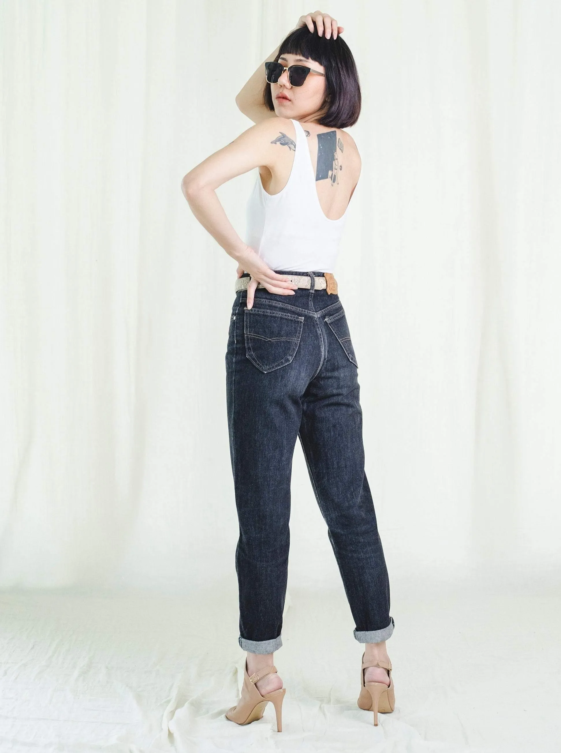 Vintage Denim Mid-Rise Black Mom Jeans