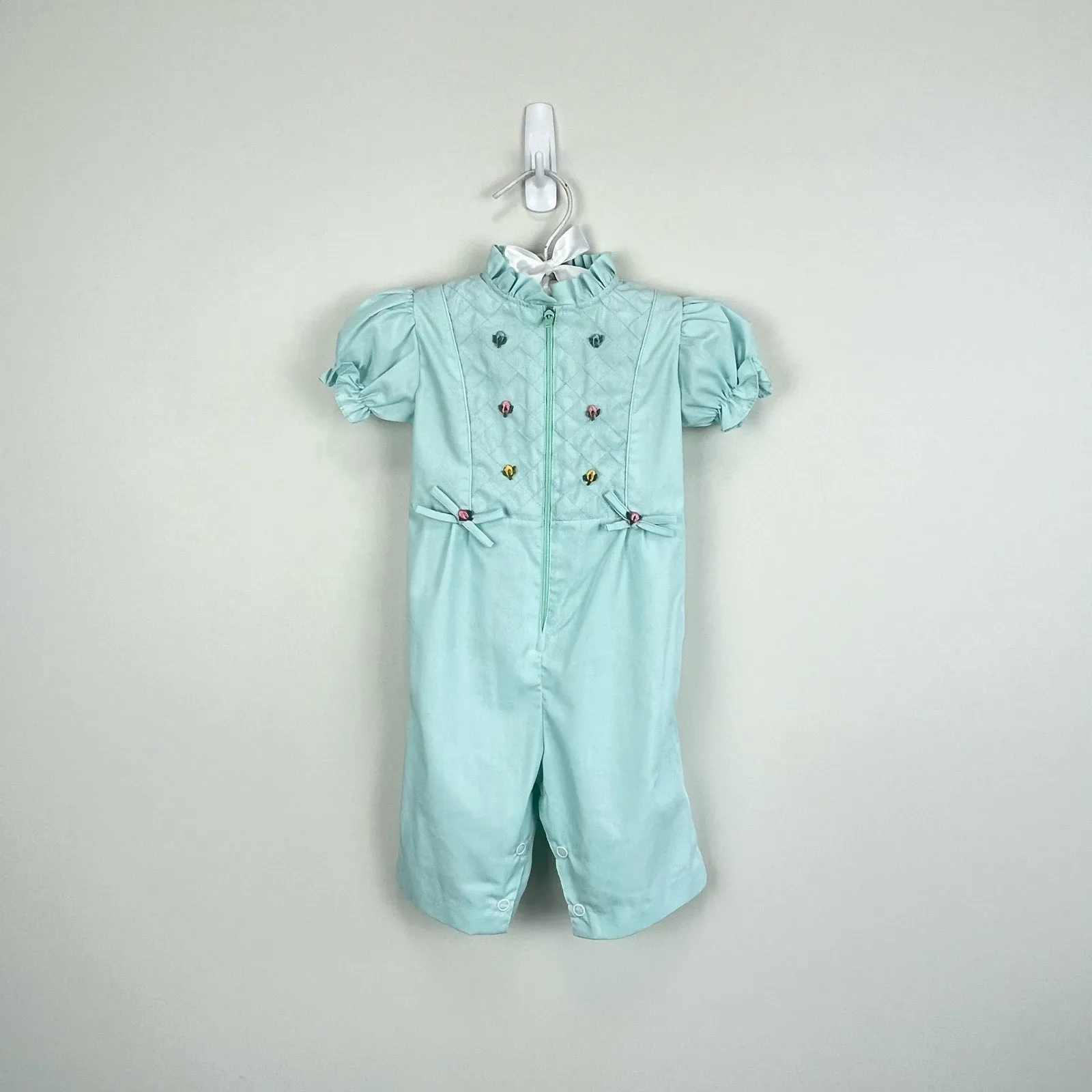 Vintage Green Blue Ruffle Jumpsuit 3-6 Months