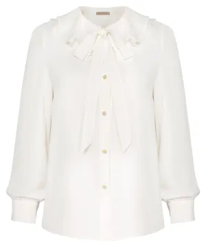 Vintage Ruffle Collar Shirt Loose Fit Long Sleeve Button-up Tops