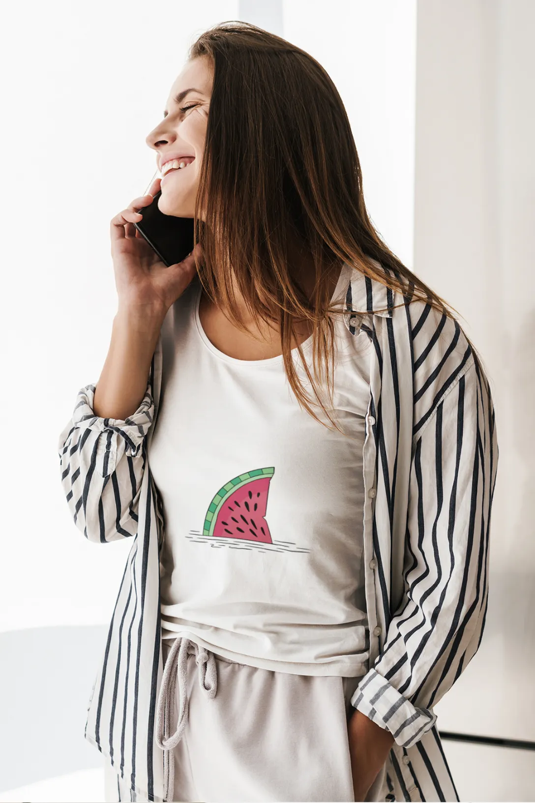 Watermelon Shark Fin Printed Scoop Neck T-shirt for women