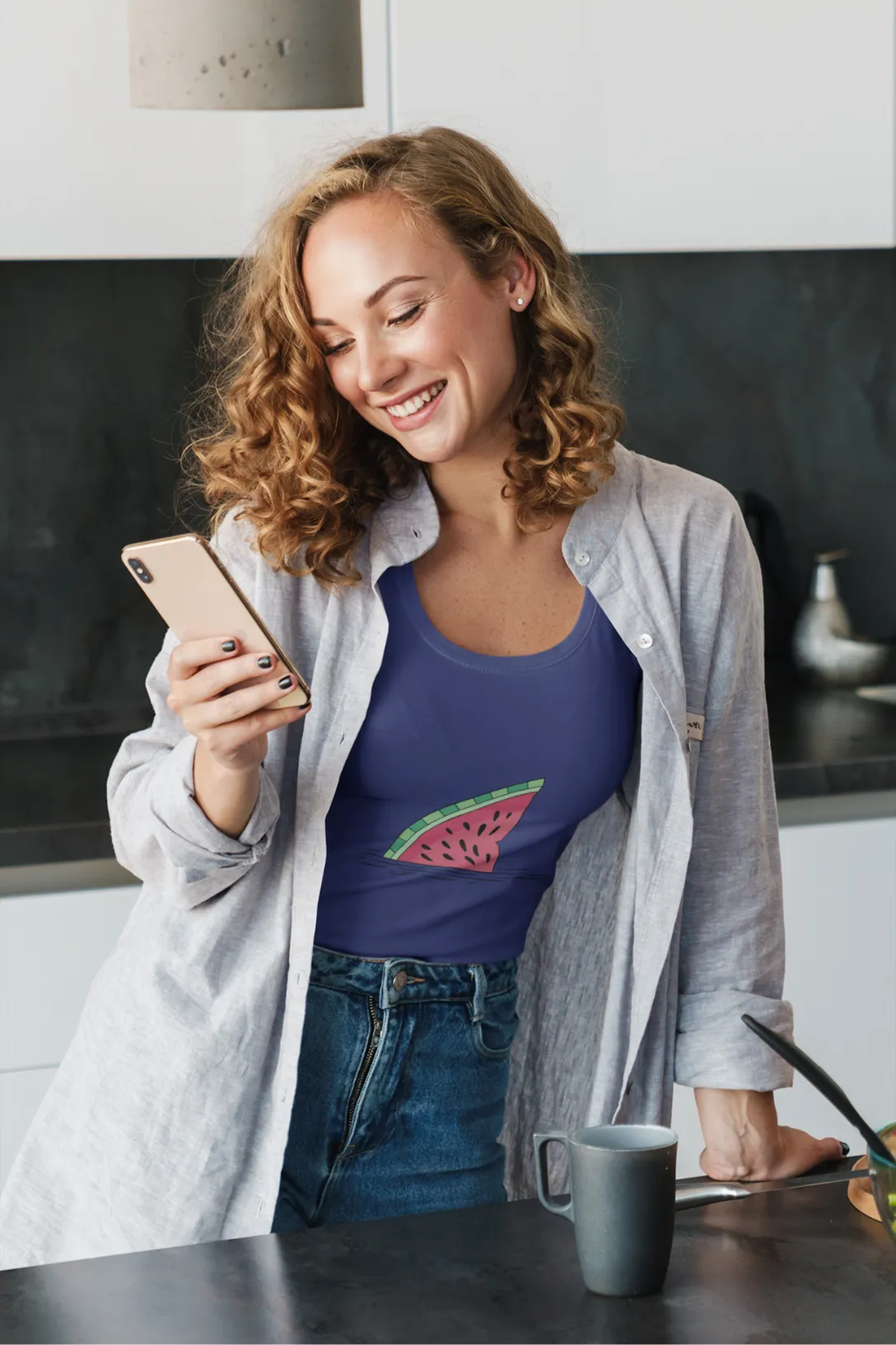 Watermelon Shark Fin Printed Scoop Neck T-shirt for women