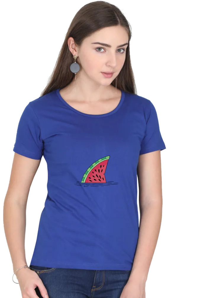 Watermelon Shark Fin Printed Scoop Neck T-shirt for women