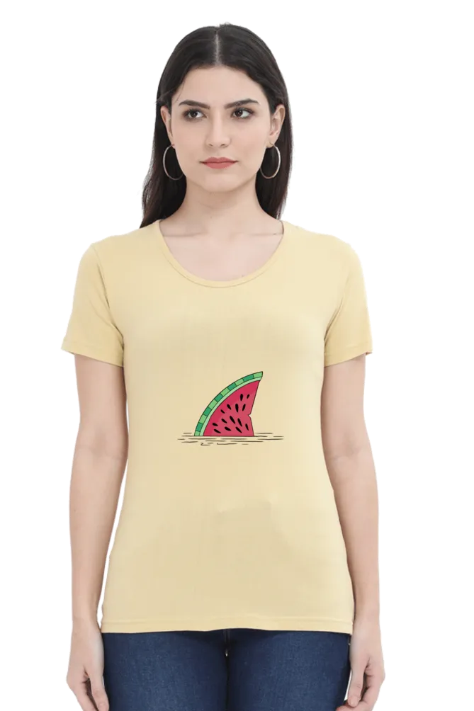 Watermelon Shark Fin Printed Scoop Neck T-shirt for women