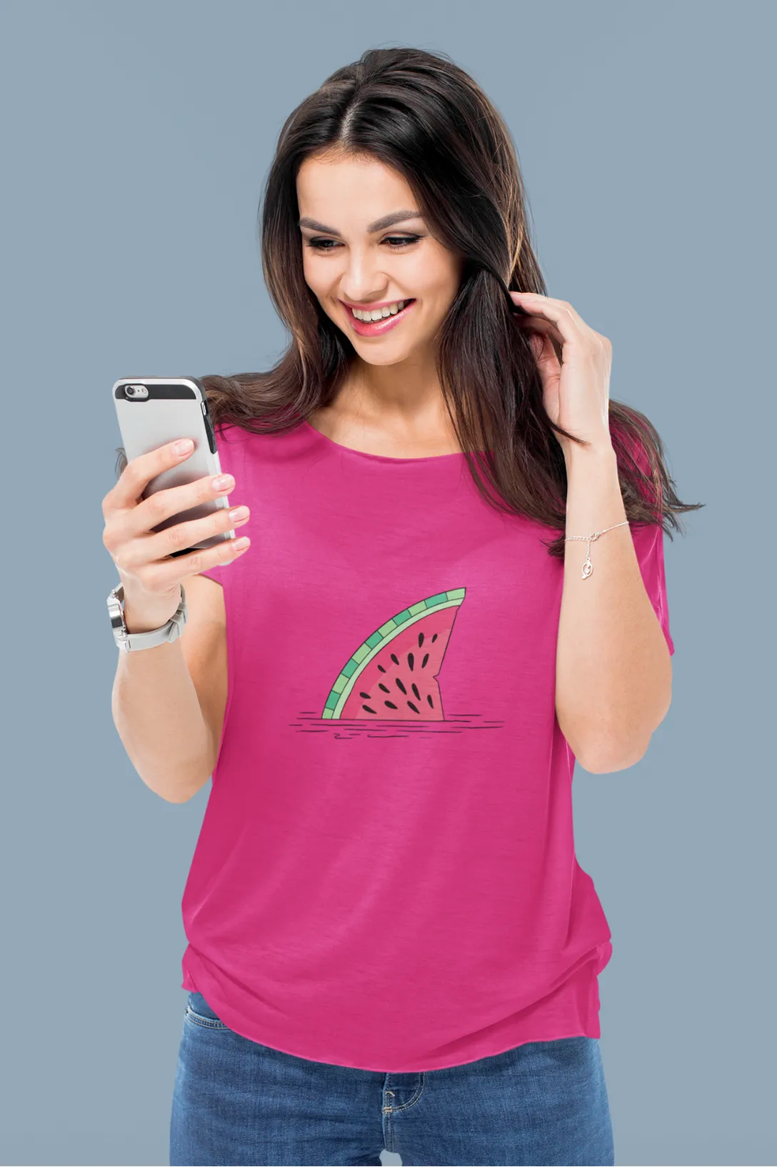 Watermelon Shark Fin Printed Scoop Neck T-shirt for women