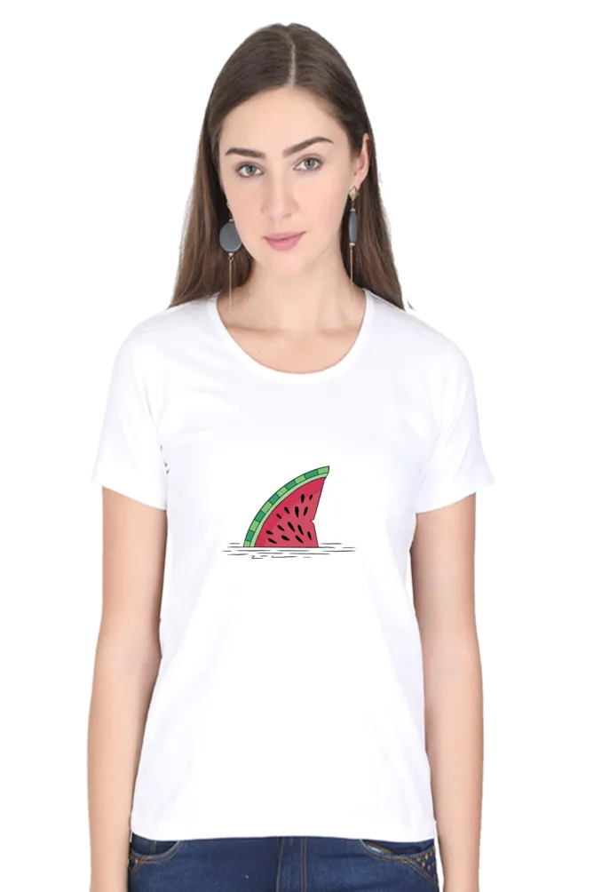 Watermelon Shark Fin Printed Scoop Neck T-shirt for women