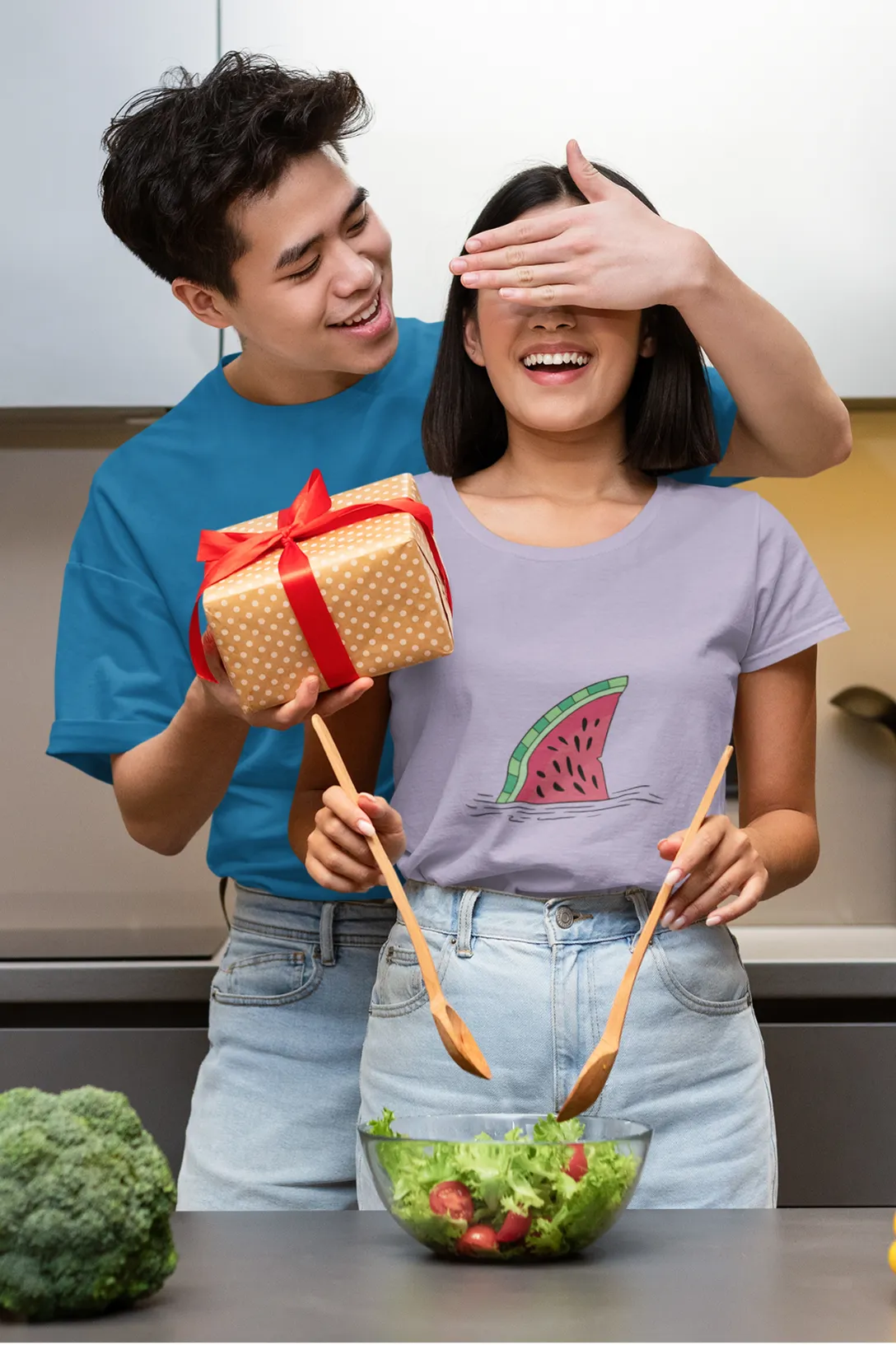 Watermelon Shark Fin Printed Scoop Neck T-shirt for women