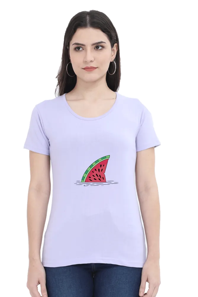 Watermelon Shark Fin Printed Scoop Neck T-shirt for women