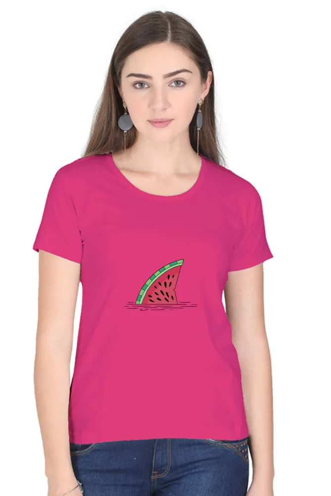 Watermelon Shark Fin Printed Scoop Neck T-shirt for women