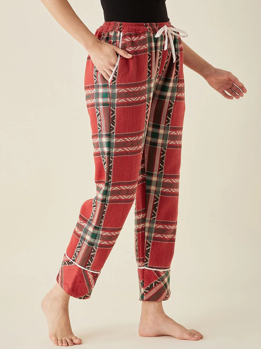 Winter Holiday Red Thick Cotton Pyjama - The Kaftan Company