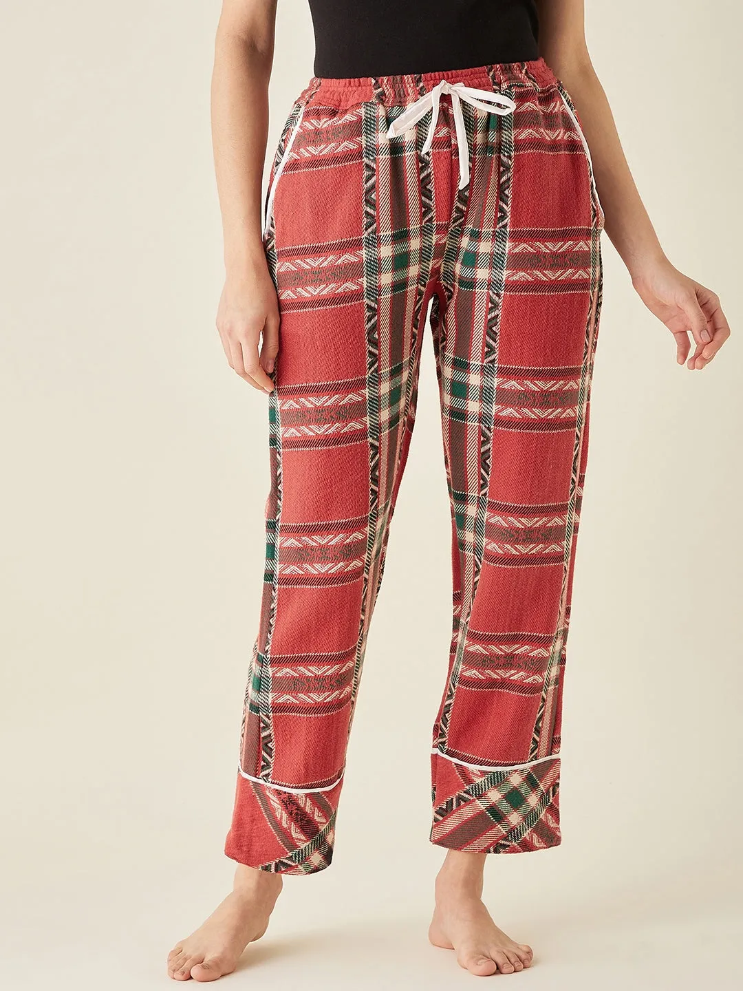 Winter Holiday Red Thick Cotton Pyjama - The Kaftan Company