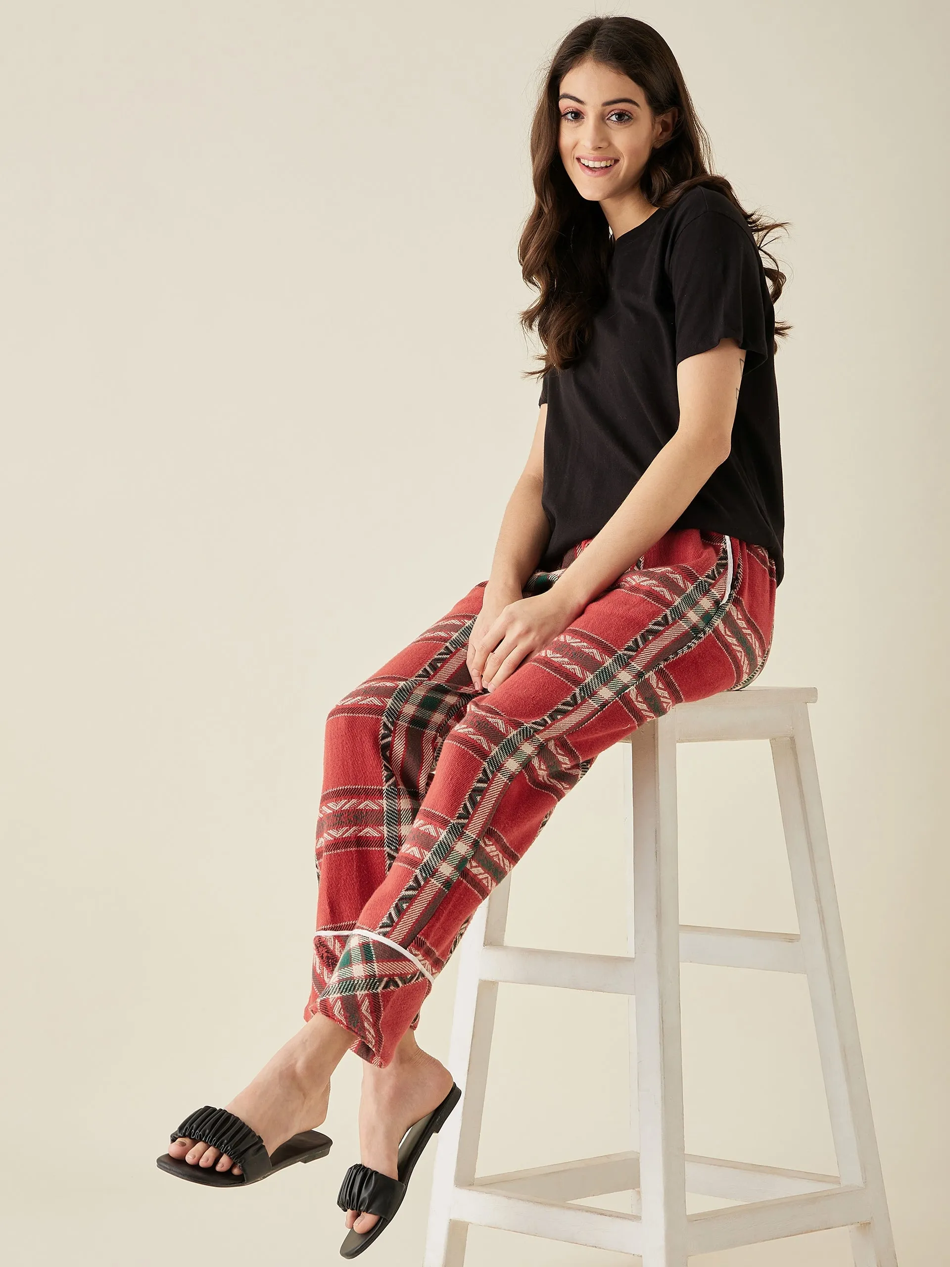 Winter Holiday Red Thick Cotton Pyjama - The Kaftan Company