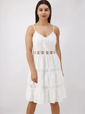 Women's Floral Detail Short Dress,White