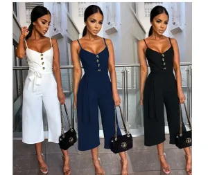 Women's Solid Color Halter Straps Jumpsuit - GlamzLife