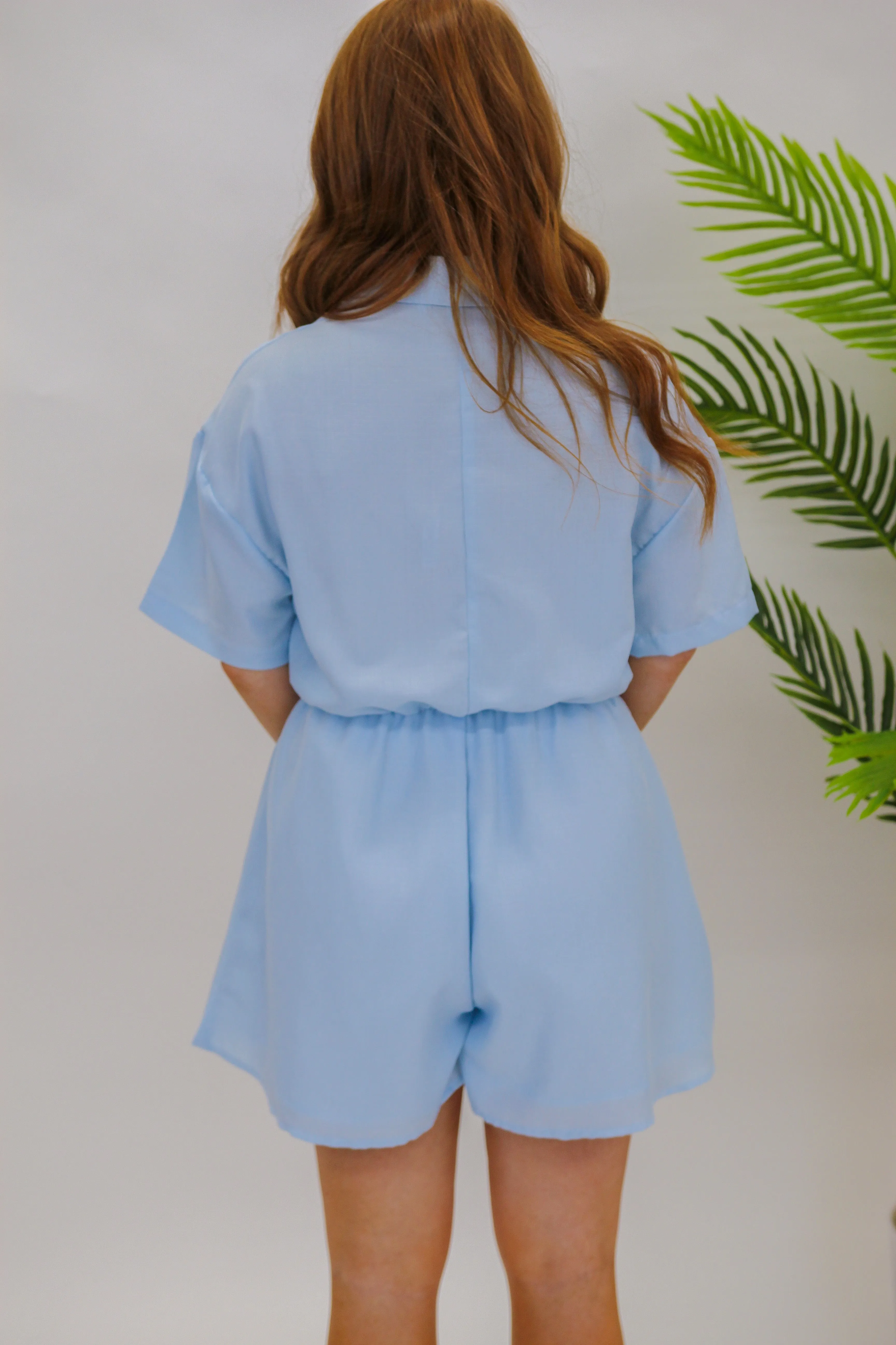 Your Love Short Sleeve Button Romper- Sky Blue